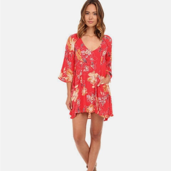 Free People Eyes on You Trapeze Mini Dress Floral Print | Orange Floral Dress - Picture 2 of 11